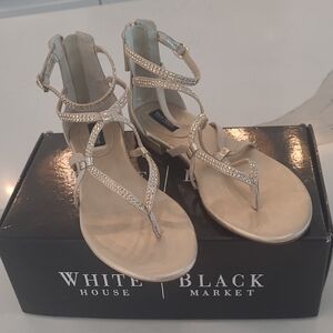 White House Black Market ELINA Goldtone w/Rhinestone  Strappy Sandals/Gladiators